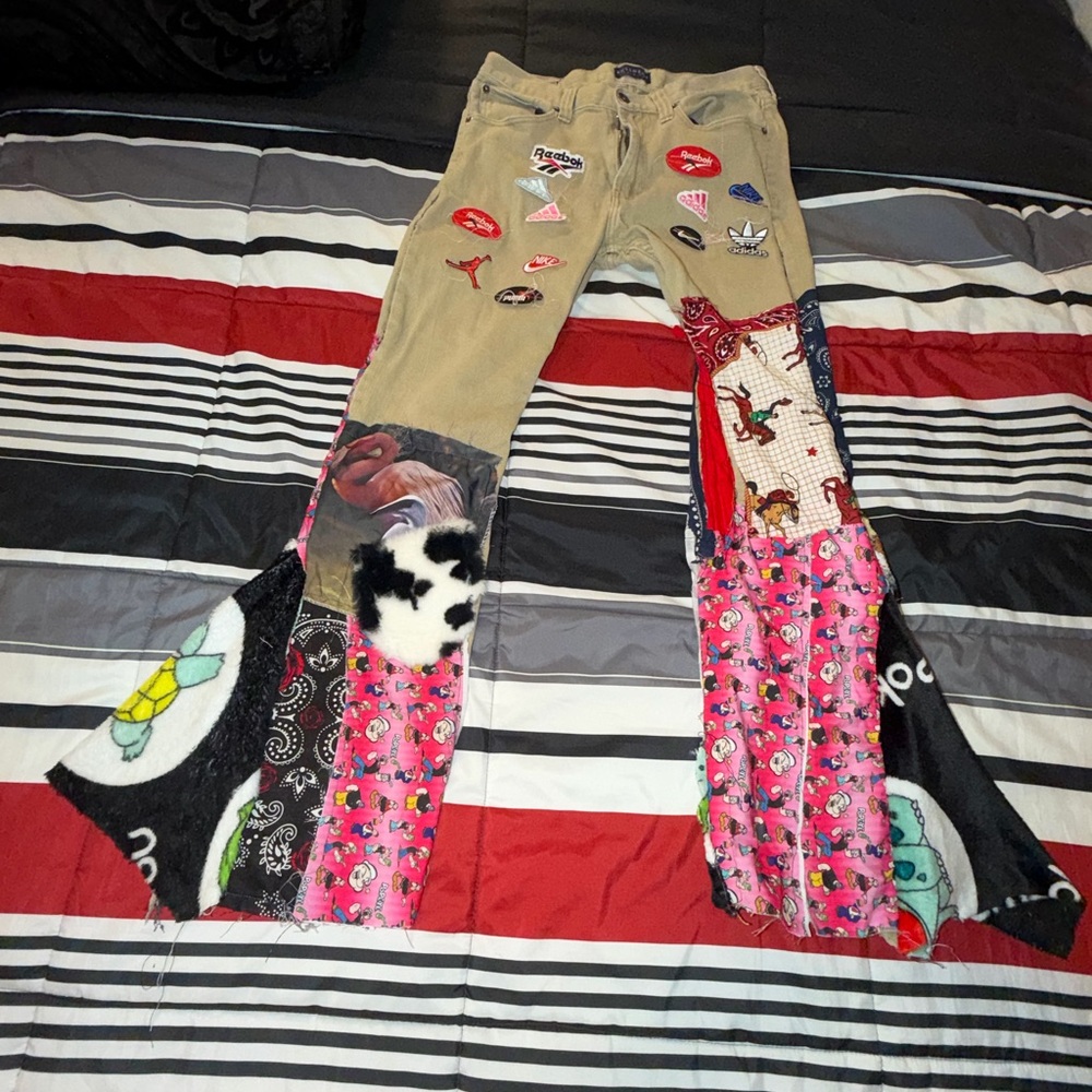1of1 Custom Patchwork Mens Jeans - Pink & Tan